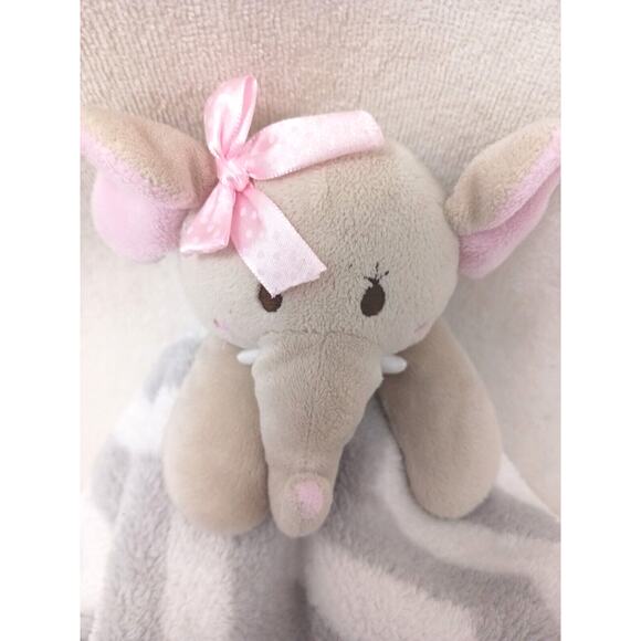 Baby Elephant Security Blanket Toy 12" Tusks Gray Plush Pink White Embroidered - Picture 5 of 16